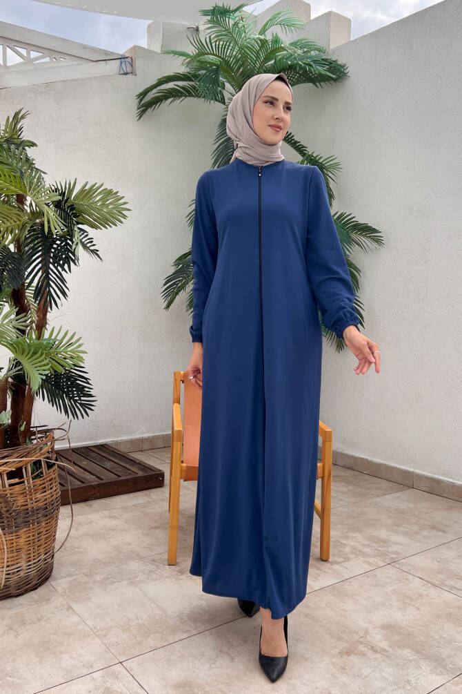 Ecesun Fermuarlı Cepli Ferace - İndigo - 5
